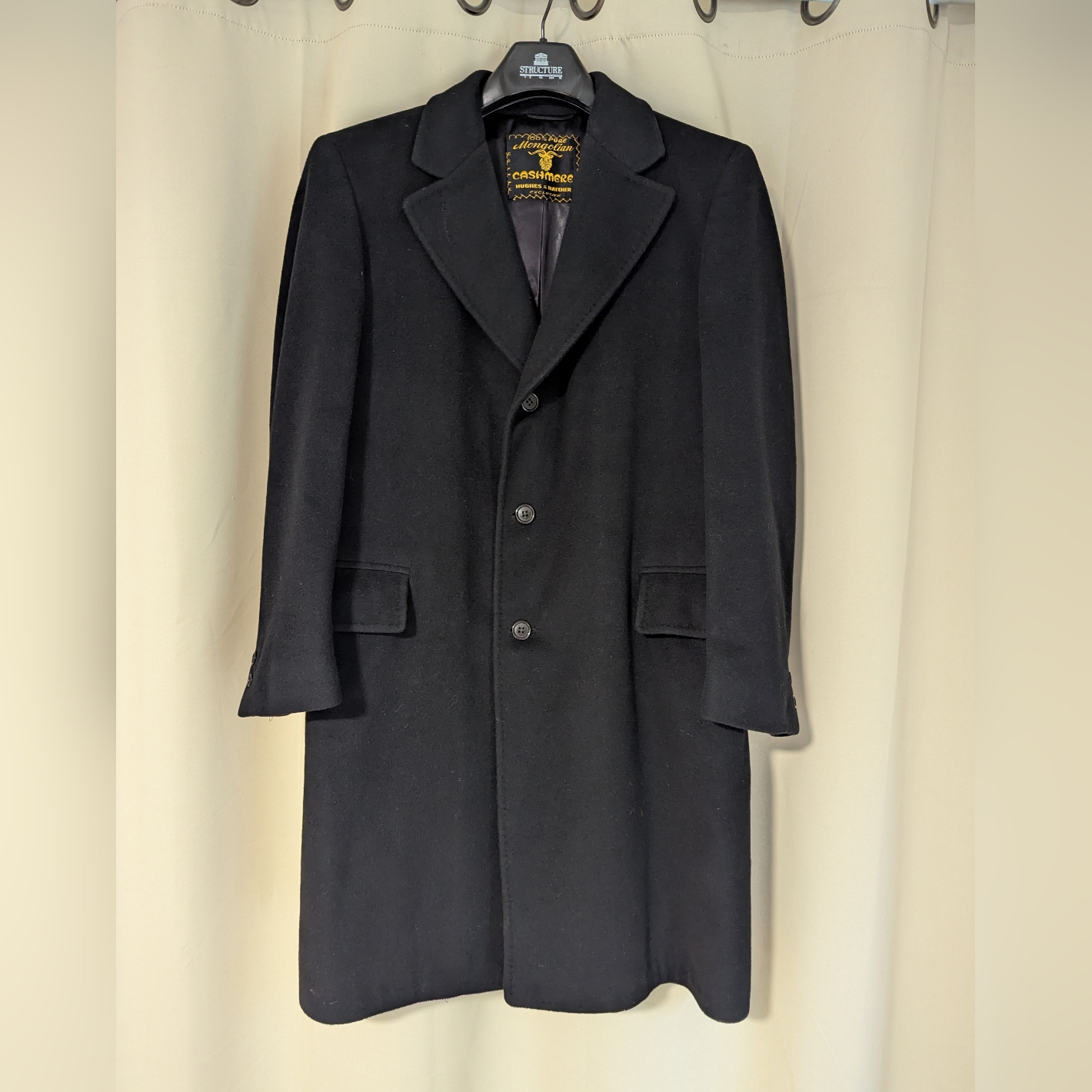 Hughes&Hatcher Vtg Blk 100% Cashmere Men's/Women's 48r Coat Luxury